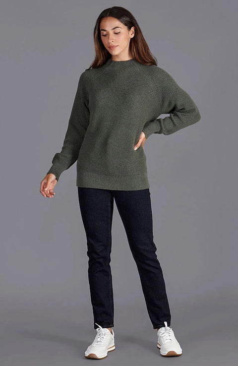 Womens Pure Cotton High Neck Raglan Jumper Khaki-Jumper-Paul James Knitwear-XS-Khaki-Urbanheer