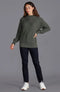 Womens Pure Cotton High Neck Raglan Jumper Khaki-Jumper-Paul James Knitwear-XS-Khaki-Urbanheer