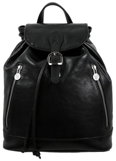Womens Tan Leather Backpack - White Noise Black-Backpacks-Time Resistance-9.8 x 5.5 x 11.8 in (25 x 14 x 30 cm)-Black-Urbanheer