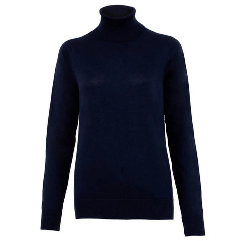 Womens Ultra-Fine Cotton Roll Neck Long Sleeve Jumper Navy-Jumper-Paul James Knitwear-M-Navy-Urbanheer