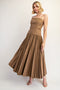 Woven Stretch Midi Dress with Pleated Skirt