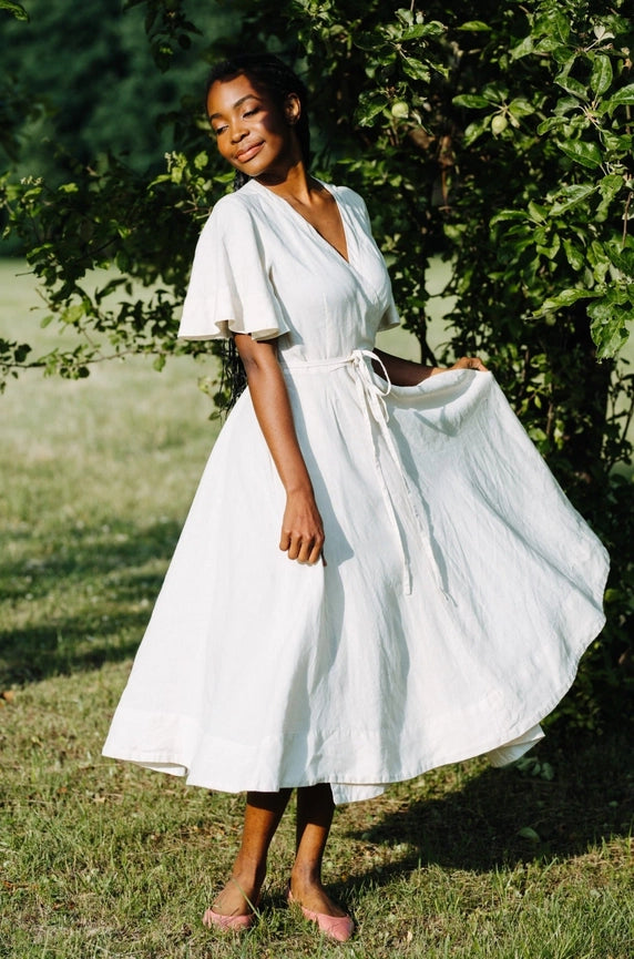 Wrap Dress, Butterfly Sleeve, Hemp, Milky White | Son de Flor, Milky White / S Wrap Dress, Butterfly Sleeve, Hemp, Milky White | Son de Flor, Milky White / S