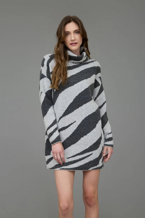 Zebra Print Turtleneck Long Sleeve Sweater Dress GREY-Dress-Blu Pepper-S-GREY-Urbanheer