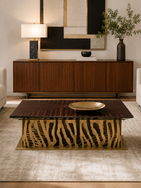 Zebrano Marble & Steel Coffee Table