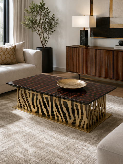 Zebrano Marble & Steel Coffee Table