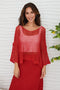 Drop Shoulder Crochet V-Neck Tunic - Red Flame