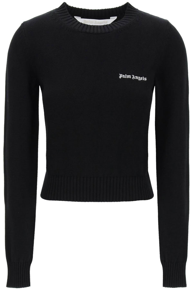 Cropped Pullover With Embroidered Logo - Black