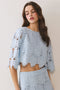 Elbow Length Sleeves Floral Lace Cropped Top