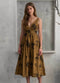 Embroidered Floral V Neck Sleeveless Midi Dress
