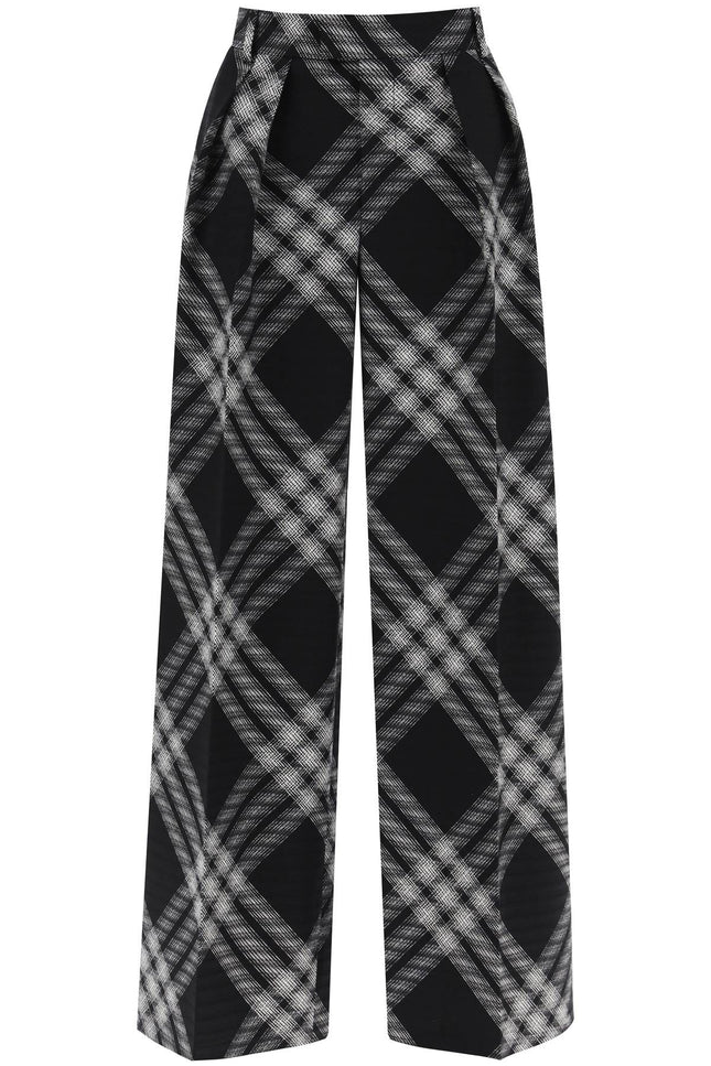 Double Pleated Checkered Palazzo Pants - Black