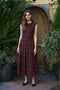 Smocked Bodice Sleeveless Plaid Midi Dress
