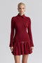 Drop-Waist Pleated Mini Sweater Dress - Red