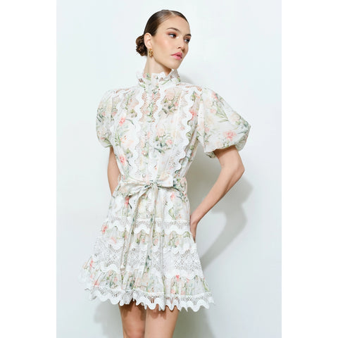 Romantic Floral Lace Mock Neck Mini Dress