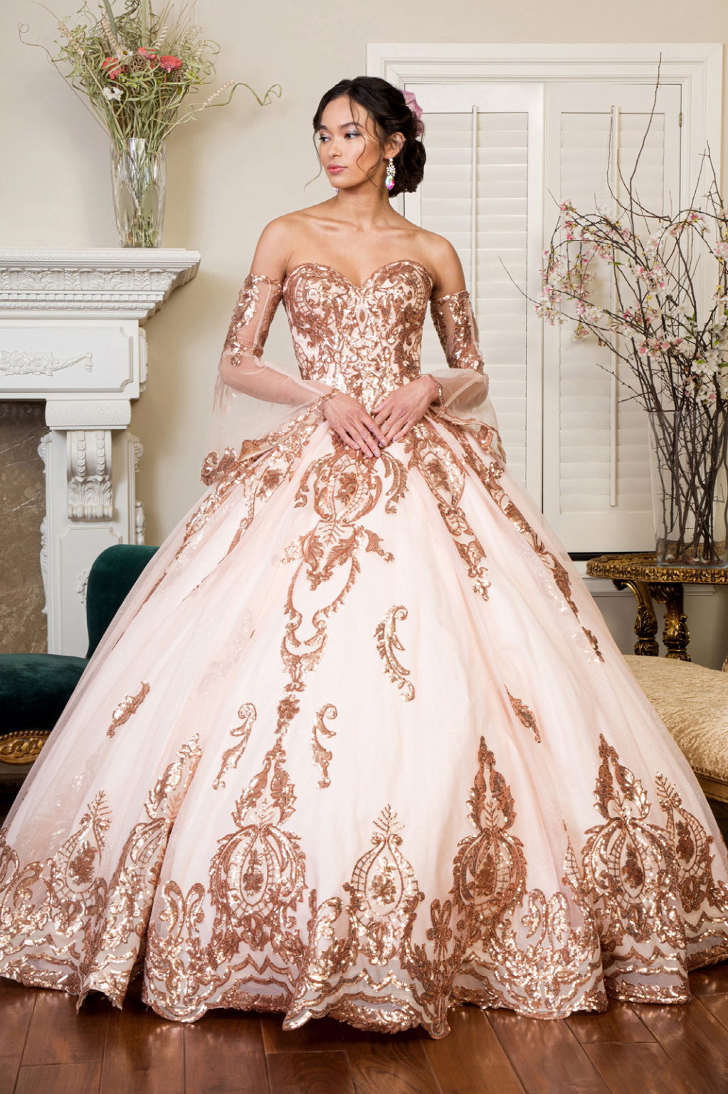 Stunning new Sequin Embellished Glitter Mesh Quinceanera Dress W/ –  Urbanheer