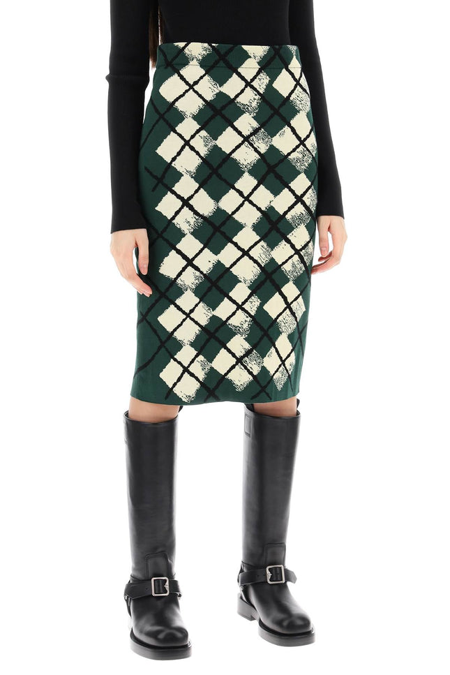 "Knitted Diamond Pattern Midi Skirt - Green