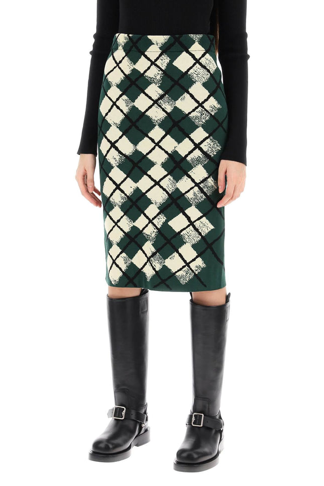 "Knitted Diamond Pattern Midi Skirt - Green