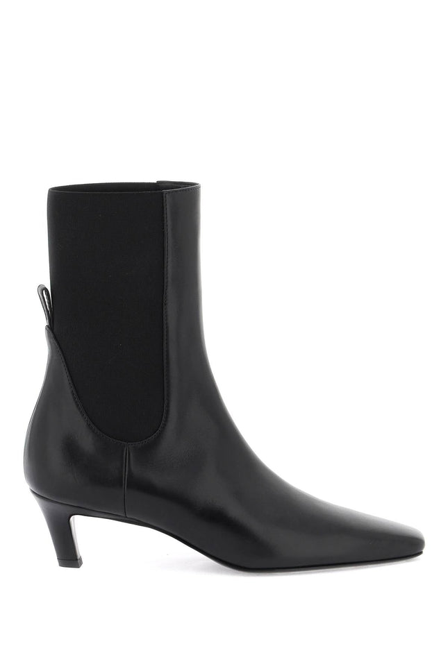 Mid Heel Leather Boots - Black