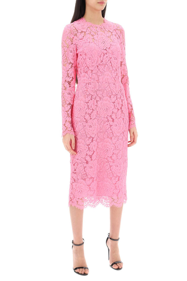 Midi Dress In Floral Cordonnet Lace - Pink