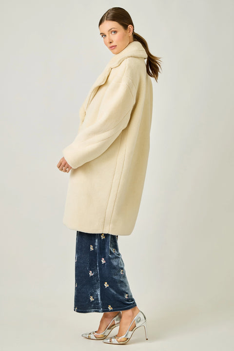 Double Breasted Faux Fur Coat - Ivory