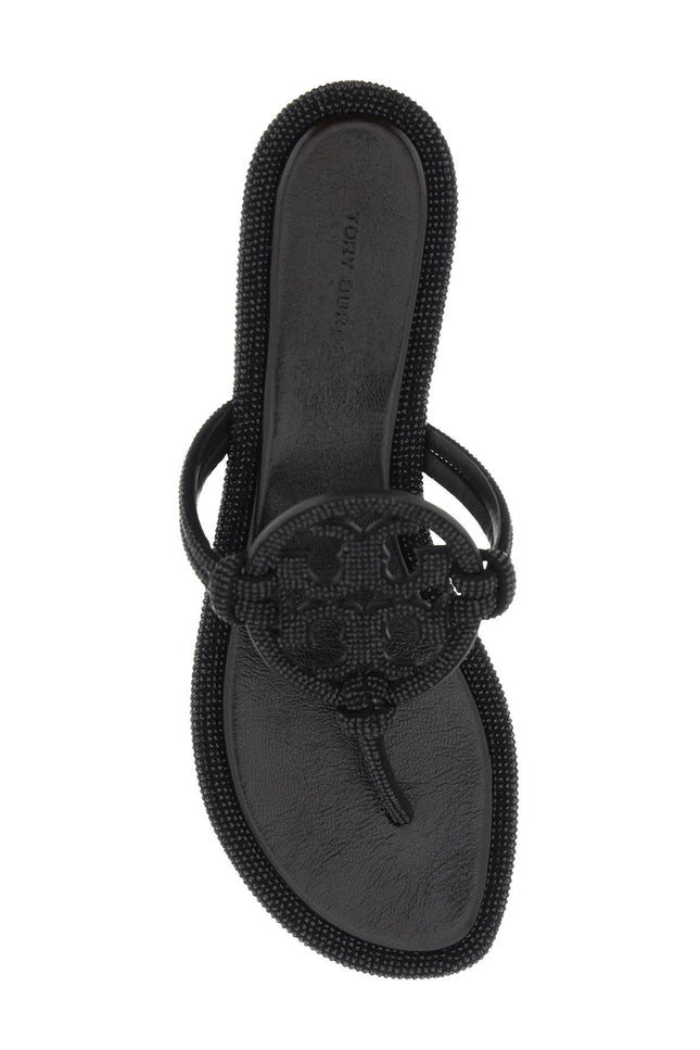 Pavé Leather Thong Sandals - Black