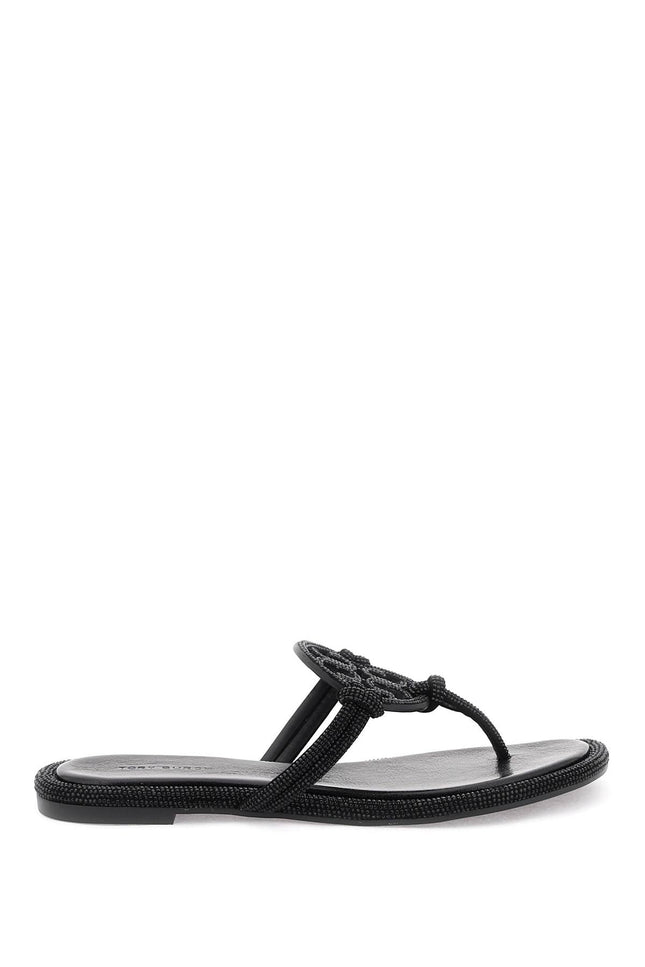 Pavé Leather Thong Sandals - Black
