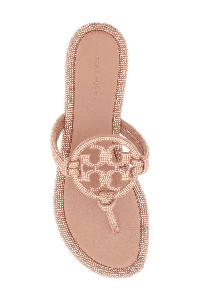 Pavé Leather Thong Sandals - Pink