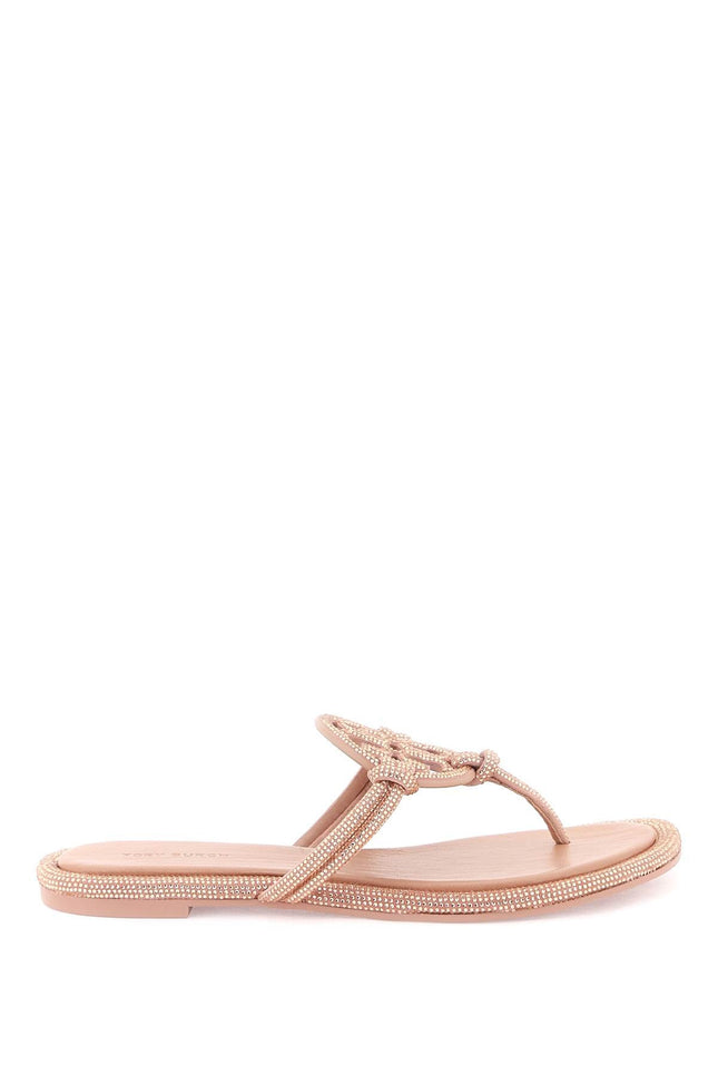 Pavé Leather Thong Sandals - Pink