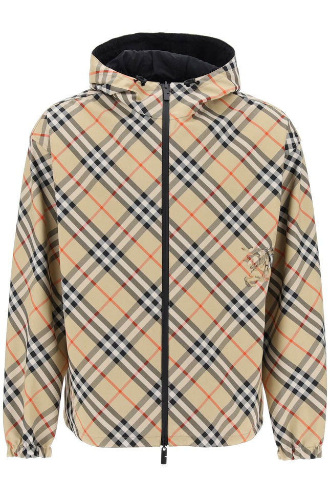 Reversible Check Hooded Jacket With - Beige