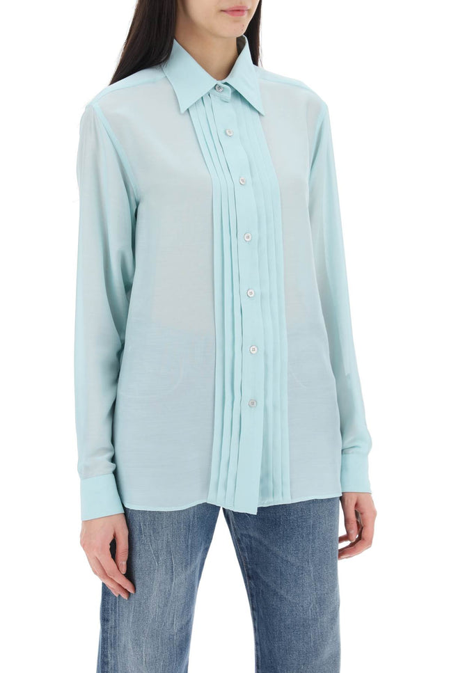Silk Shirt With Plastron - Light Blue
