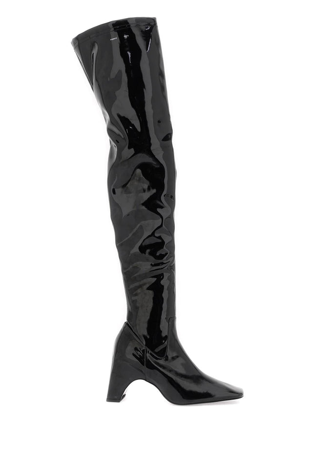 Stretch Patent Faux Leather Cuissardes Boots - Black
