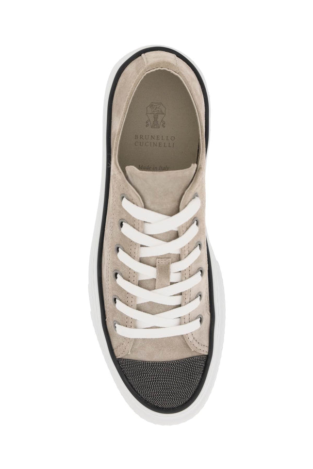 Suede Sneakers With Precious Toe Design - Neutral