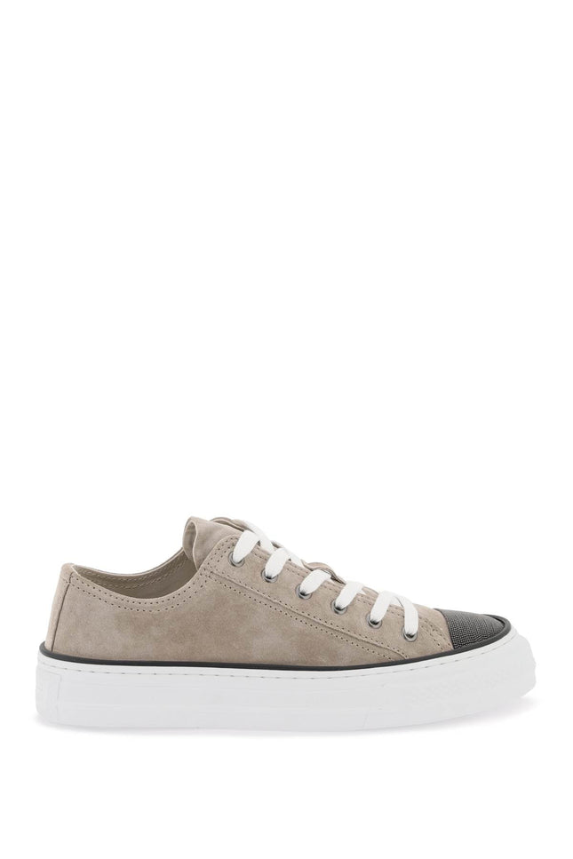 Suede Sneakers With Precious Toe Design - Neutral