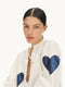 Cupid Linen Shirt - Off-White with Metallic Dark Blue Hearts-Shirt-Lanhtropy-XS-Off-white w/Foil Dark Blue Hearts-Urbanheer