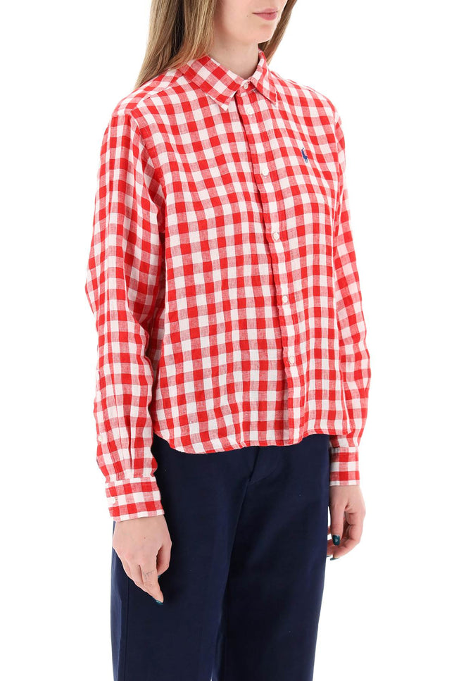 Wide And Short Gingham Linen Shirt. - Red