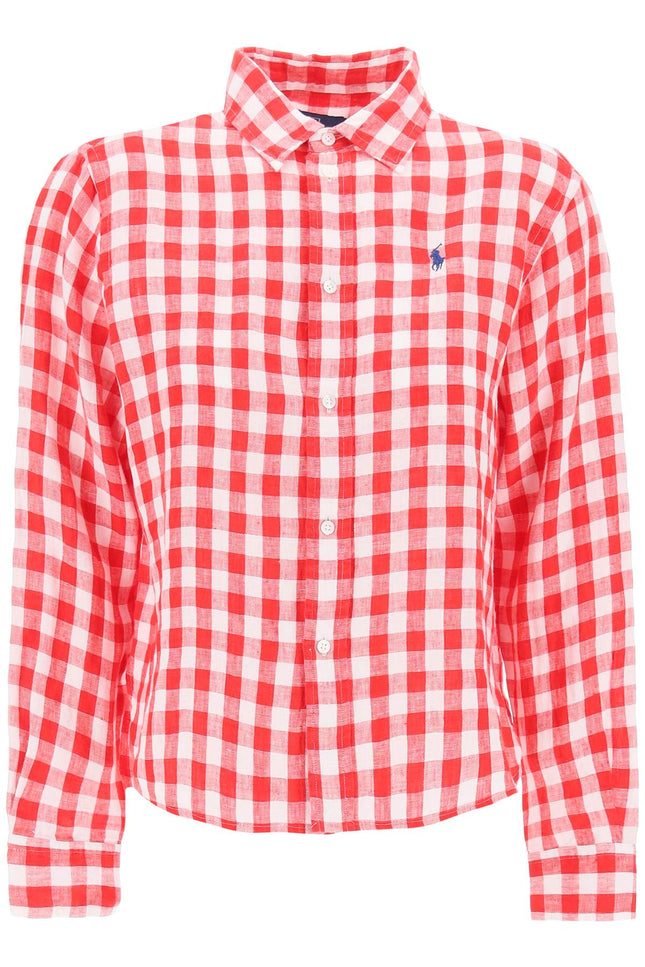 Wide And Short Gingham Linen Shirt. - Red