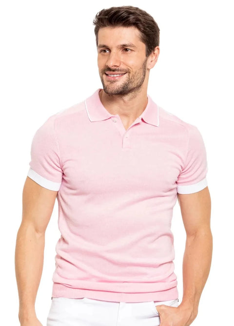 Knit Polo W/ Shoulder Design - Pink-Clothing - Men-Eight X-M-Urbanheer