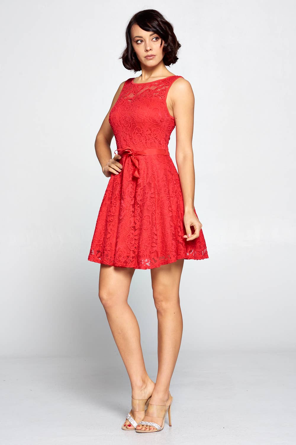 Ribbon Tie Lace Flare Dress. – Urbanheer