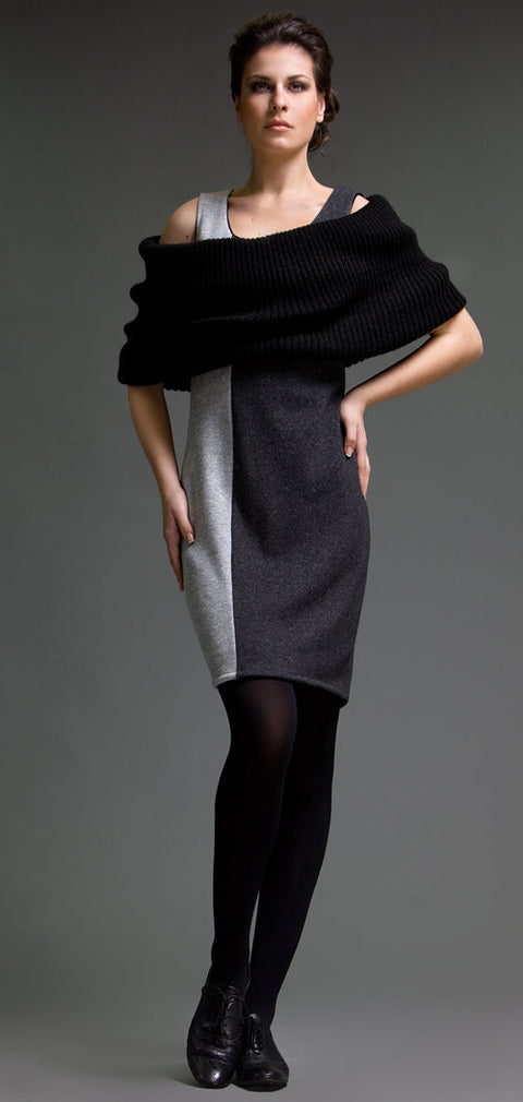 Sleeveless Two Tone Knit Dress-Conquista-42-Urbanheer
