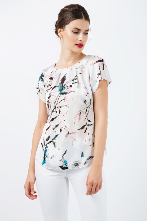 Short Sleeve Print Satin Top-Conquista-36-Urbanheer