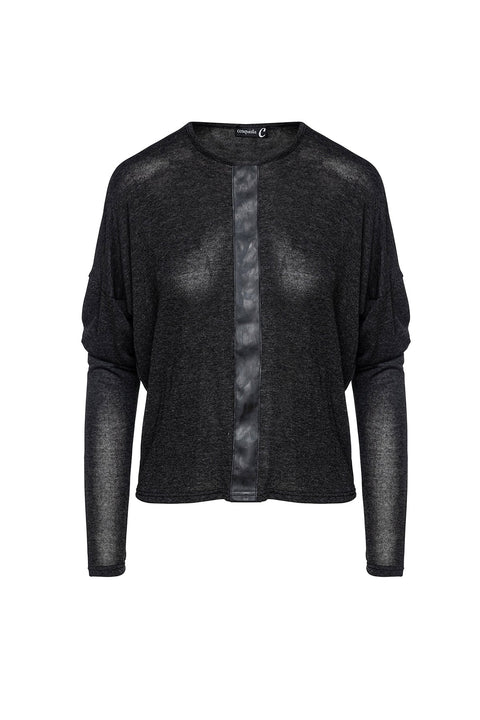 Dark Grey Batwing Top with Faux Leather Detail-Conquista-S-Urbanheer