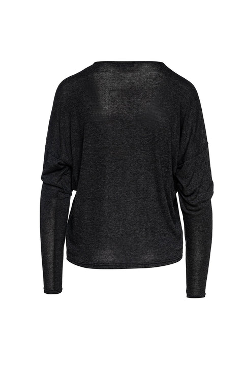 Dark Grey Batwing Top with Faux Leather Detail-Conquista-S-Urbanheer