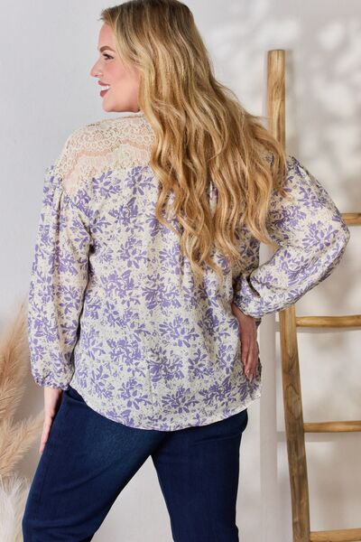 Hailey & Co Full Size Lace Detail Printed Blouse-UHX-Urbanheer