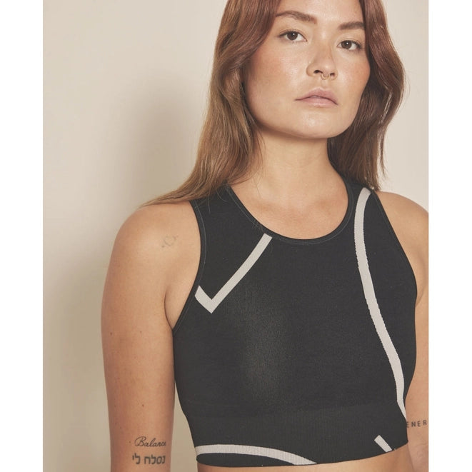 Loud Logo Crop Top - Black / Sustained Grey-TOP-Moonchild Yoga Wear-S-Urbanheer