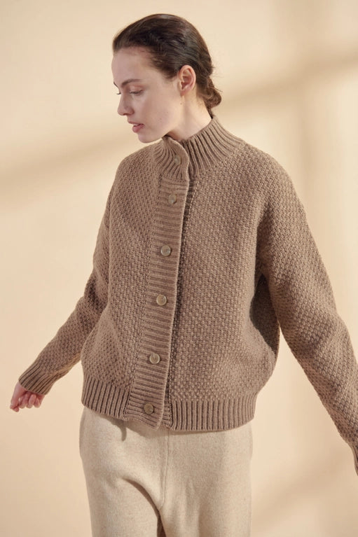 High Neck Wool Sweater Cardigan-Clothing - Women-Amente-Urbanheer