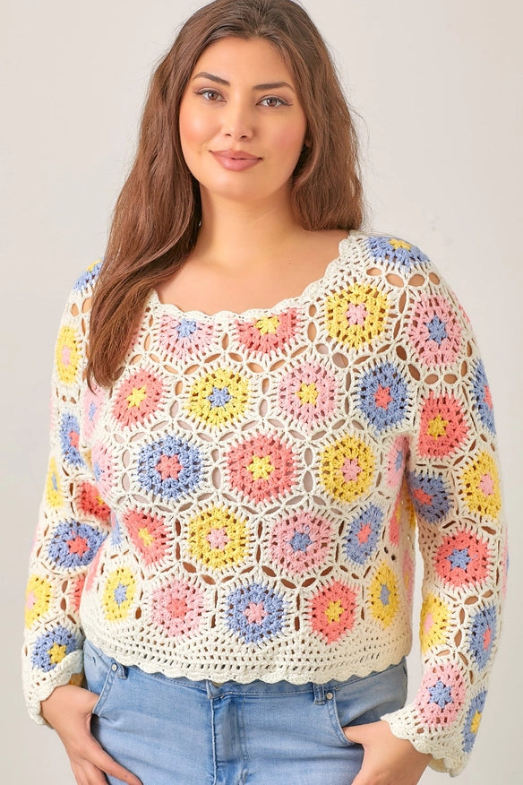 Crochet Knit Top-TOP-Baevely by Wellmade USA-IVORY MULTI-XL-Urbanheer