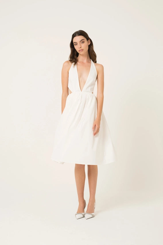 Marilyn Plunge Neck Cotton Halter Midi Dress Urbanheer Marilyn Plunge Neck Cotton Halter Midi Dress Urbanheer