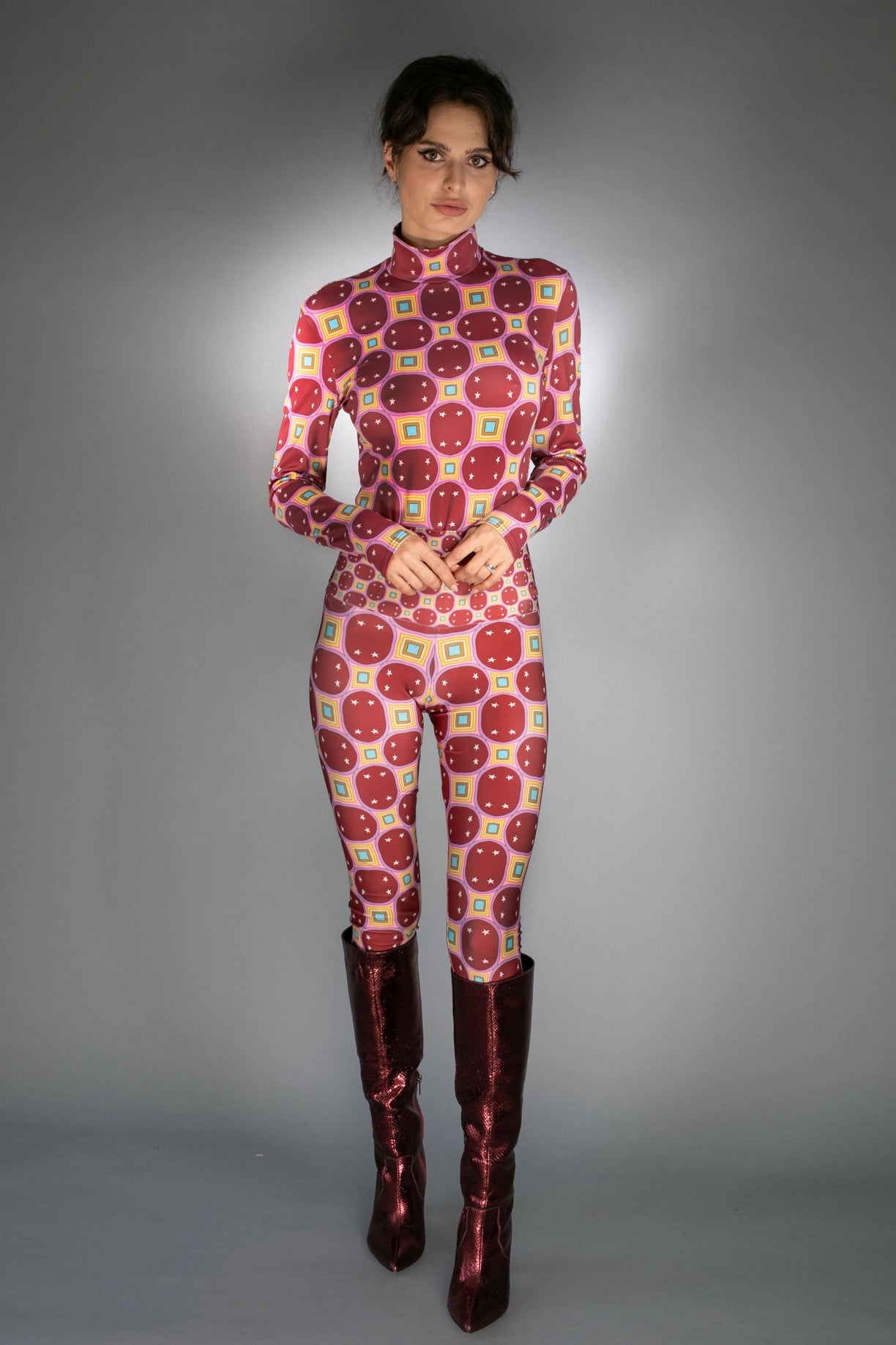 Comfortable Stretchy Stars Rainbow Dark Red Ladies Leggings-Nuvula-XS-Urbanheer