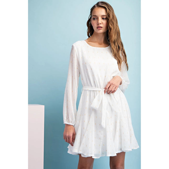 Long Sleeves Mini Dress Off White