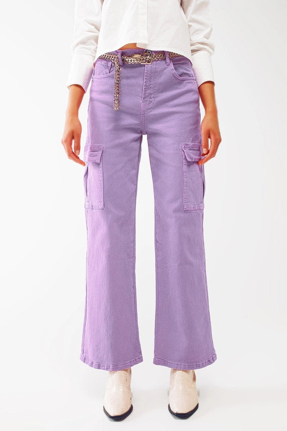 Straight Leg Cargo Jeans in Purple-Jeans-Q2-XS-Purple-Urbanheer