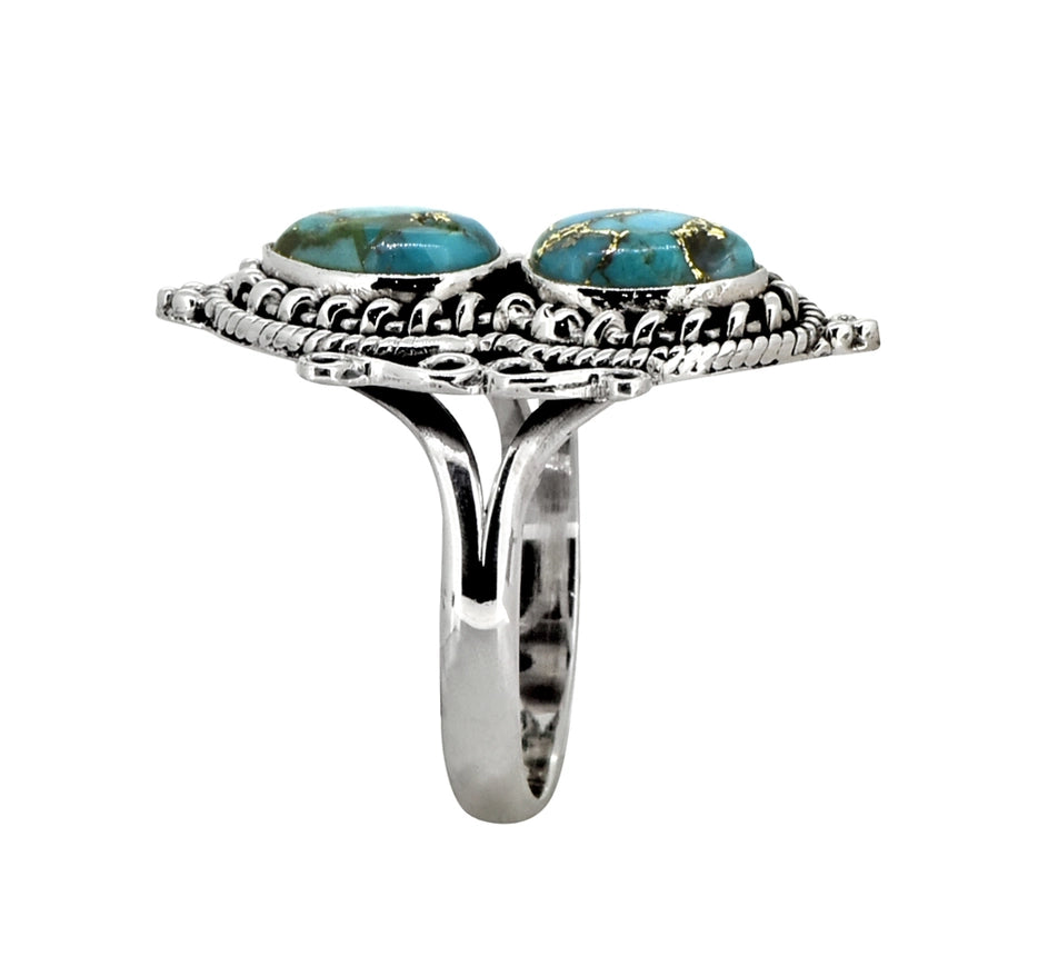 Blue Copper Turquoise Sterling Silver Designer Ring-Ring-Tiramisu-8-Urbanheer